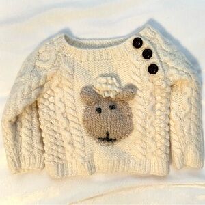 Aran Woollen Mills Ireland Wool Sheep Cable Knit Cream Sweater 3-6M Baby Boys